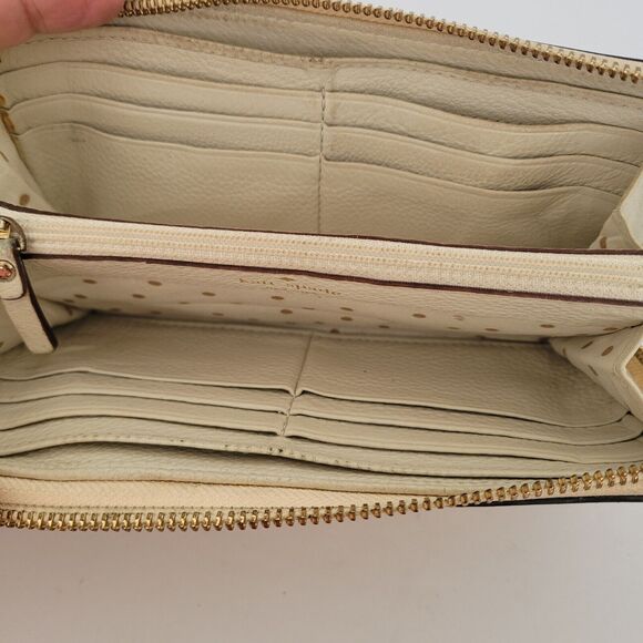 KATE SPADE Zip Around Wallet Gold Glam Metalic Continental Large Logo Fair - Picture 8 of 13
